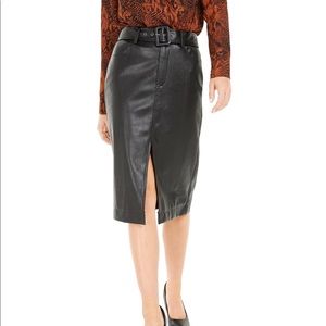 Faux Leather Belted Below Knee